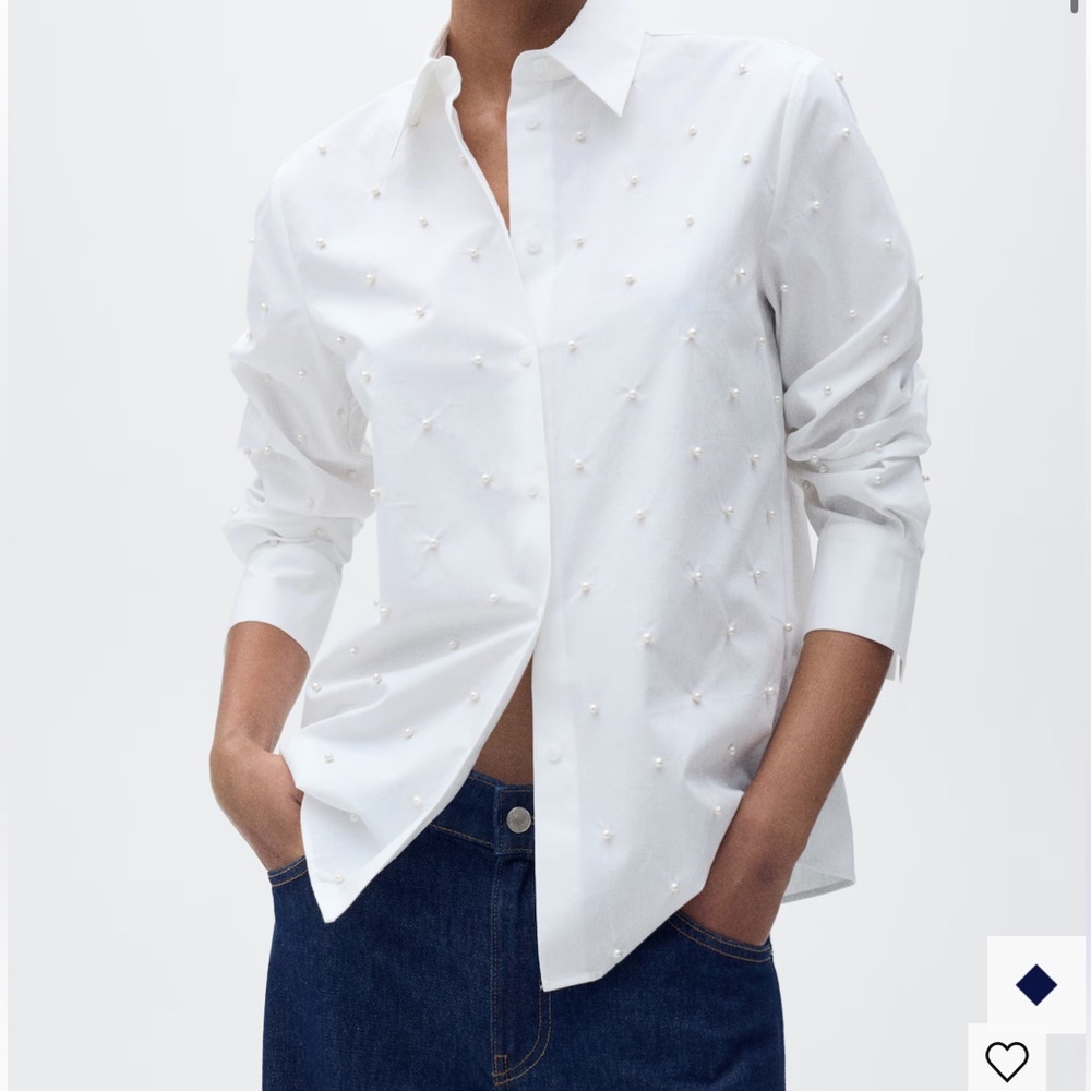 NWT $90 Mango white pearl shirt